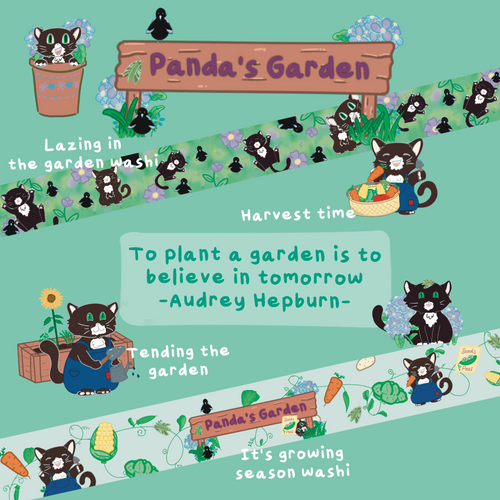 Panda's Garden - It's growing season - Washi Tape - 2cm x 5m | Panda in Overalls - Panda's Garden collection