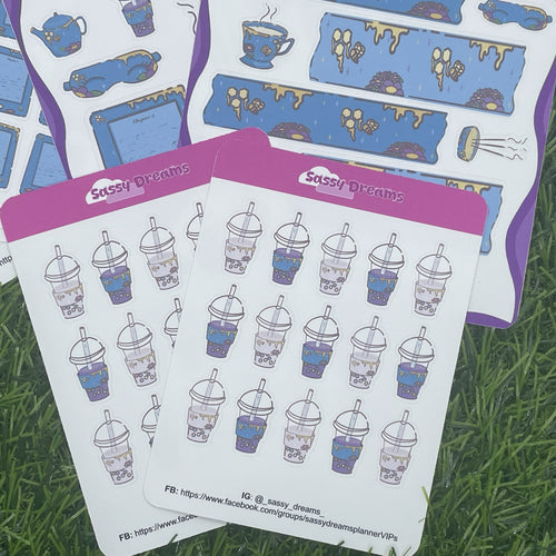 Boba Drink Stickers – Pink & Teal Kawaii Sips