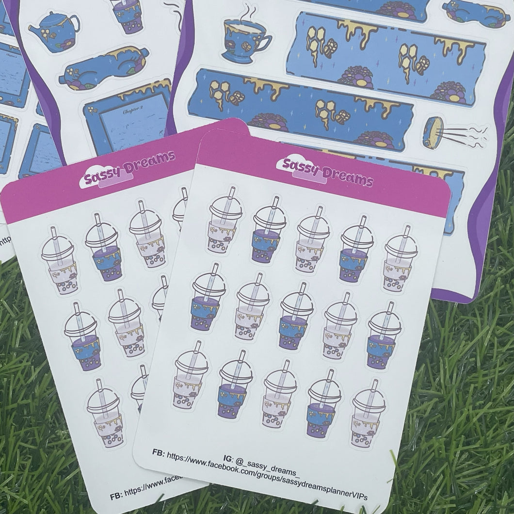 Boba Drink Stickers – Pink & Teal Kawaii Sips