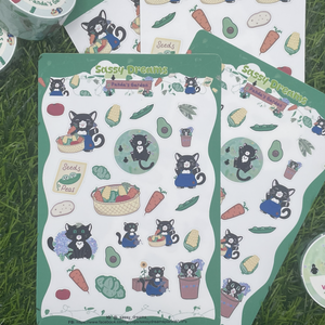 Panda's Garden Kawaii Stickers – Tuxedo Cat in Overalls | Vegetables, Flowers & Harvest Basket Mixed Stickers - Panda's Garden Collection
