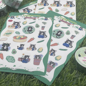 Panda's Garden Kawaii Stickers – Tuxedo Cat in Overalls | Vegetables, Flowers & Harvest Basket Mixed Stickers - Panda's Garden Collection