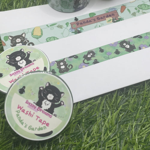 Lazing in the garden - Sleeping Cat Washi Tape - 1.5cm x 5m - Panda's Garden collection