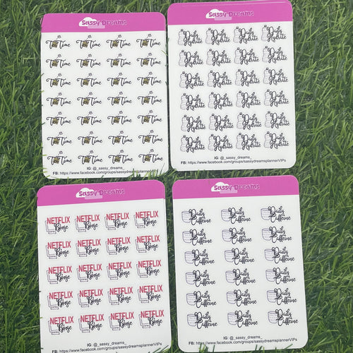 Daily tracker icons - Hydrate and Caffeine Tracker Mini Sticker Sheet | Water, Coffee, Tea & Netflix trackers