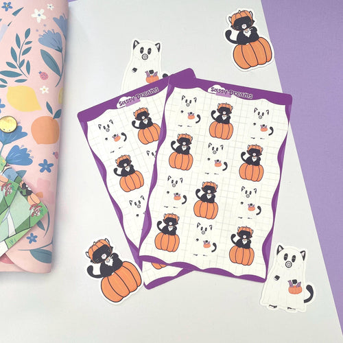 Purr-mpkin or Treat cute Halloween sticker sheet, cute cat stickers, halloween stickers – Spooky & Cute Collection