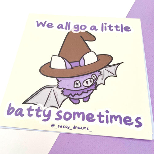 Batty art card, Halloween art card, cute bat card- Cute & Spooky Collection