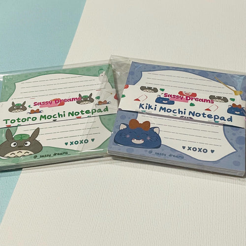 Japanese Anime mochi notepad, kiki cat, forest spirit, handmade notepads