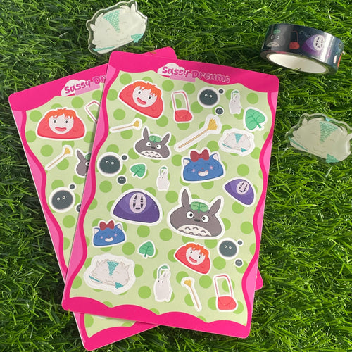 Japanese Anime mochi stickers, kiki cat, mermaid, forest spirit, no face, dragon stickers, planner stickers - Sakura Sweets collection