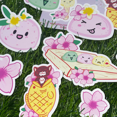 Sakura Sweets Die cut pack, cute mochi stickers, die cut stickers, taiyaki sticker, planner stickers