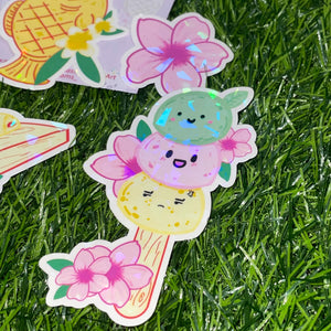 Sakura Sweets Mochi Die Cut Stickers, holo stickers, dango sticker, mochi, taiyaki sticker