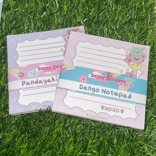Sakura Sweets notepads, Japanese Kawaii mochi notepad, handmade notepad, dango notepad, Taiyaki notepad