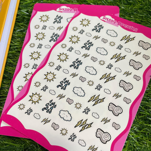 Cute weather tracking stickers, kawaii weather stickers, weather planner stickers, planner stickers, stickers