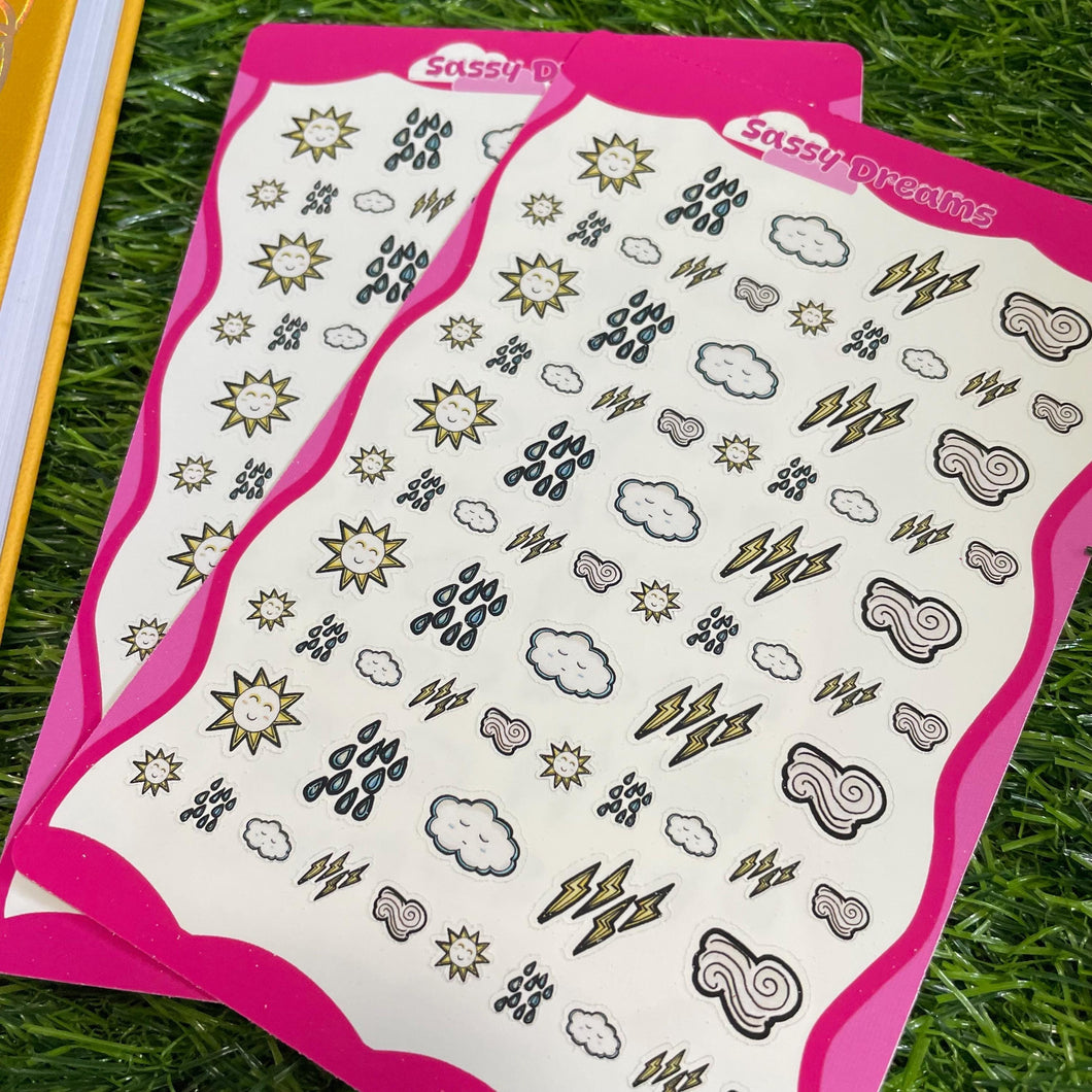 Cute weather tracking stickers, kawaii weather stickers, weather planner stickers, planner stickers, stickers