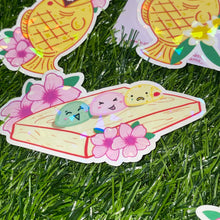 Load image into Gallery viewer, Sakura Sweets Mochi Die Cut Stickers, holo stickers, dango sticker, mochi, taiyaki sticker