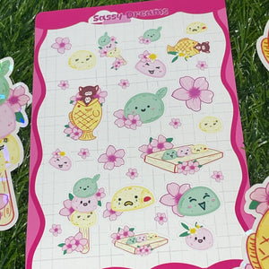Sakura Sweets sticker sheet, cute Japanese kawaii mochi stickers, dango sticker