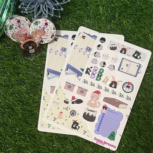 Cozy Catmas Journaling Sticker Kit - Festive Fun for Your Planner!