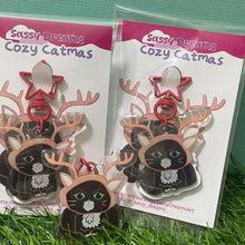 Load image into Gallery viewer, Cozy Catmas Keychain - Adorable cat in reindeer antlers - acrylic keychain, planner charm - Cozy Catmas collection