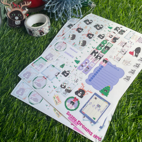 Cozy Catmas Hobonichi Weeks Style sticker kit - Cozy Catmas Collection