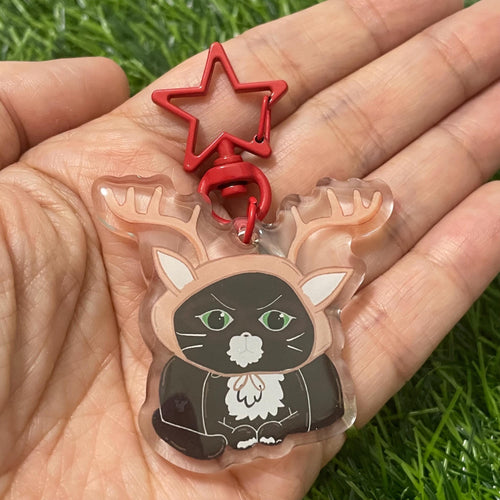 Cozy Catmas Keychain - Adorable cat in reindeer antlers - acrylic keychain, planner charm - Cozy Catmas collection