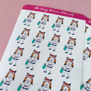 Grocery stickers, Planner girl Kit, Fox girl planner stickers, planner stickers, stickers