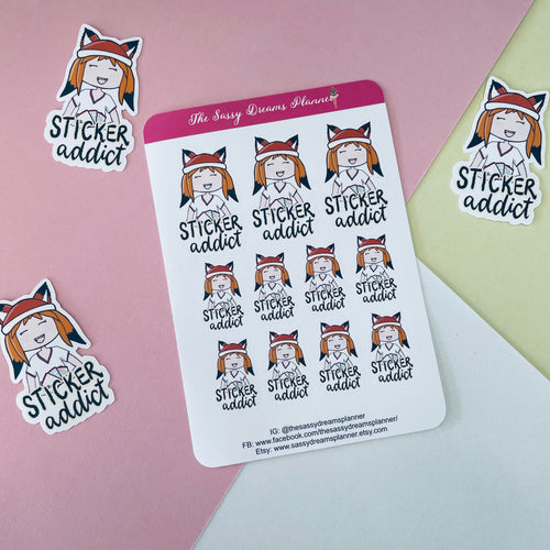 Sticker addict stickers, Planner girl Kit, Fox girl planner stickers, planner stickers, stickers