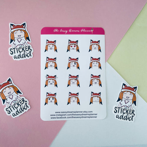 Planner girl emoji stickers, Planner girl Kit, Fox girl planner stickers, planner stickers, emoji stickers