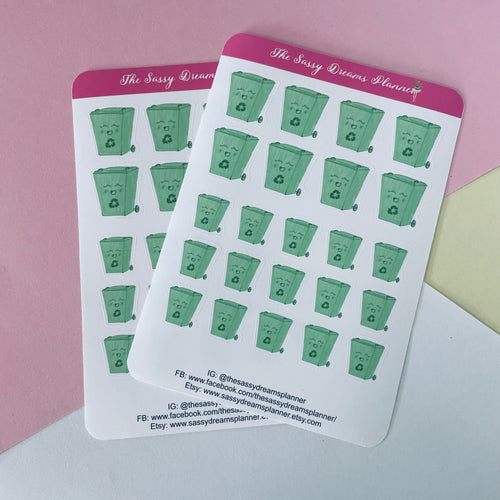 Recycle bin stickers, recycle day, planner stickers