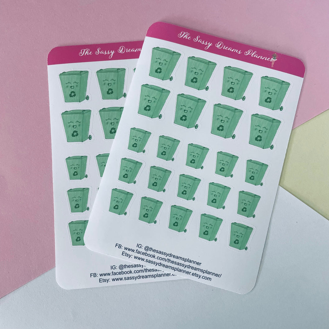Recycle bin stickers, recycle day, planner stickers