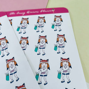 Grocery stickers, Planner girl Kit, Fox girl planner stickers, planner stickers, stickers