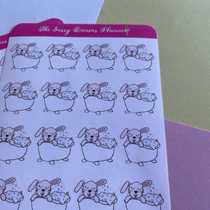 Bun Bun: Bubble Bath time, bath, bubble, bath time stickers, planner stickers, bunny stickers